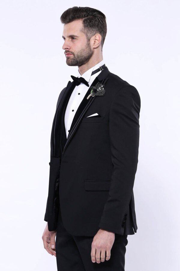Velvet Collar Patterned Black Tuxedo