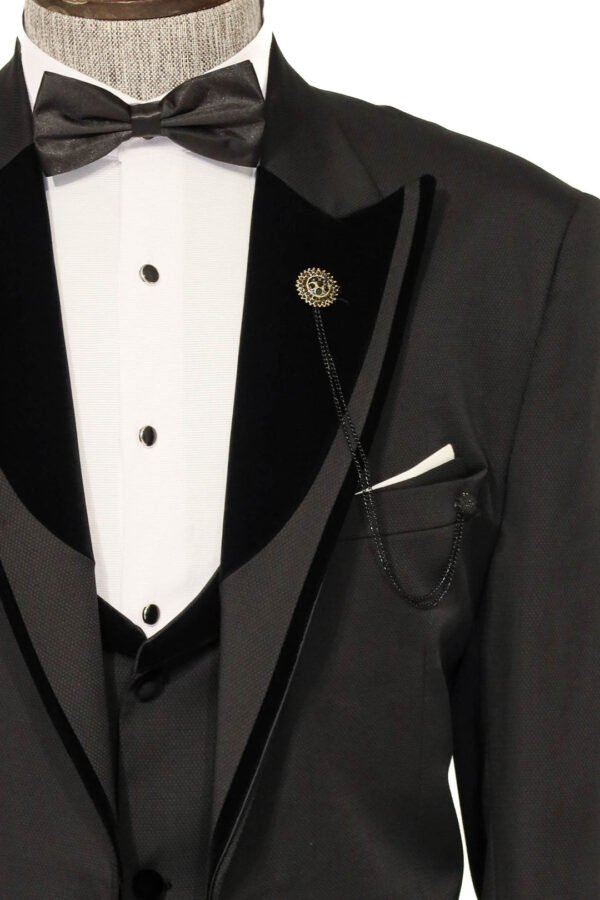 Velvet Collar Patterned Black Tuxedo