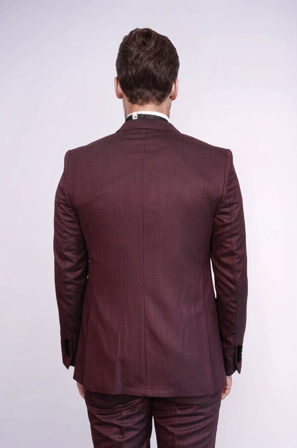 Velvet Lapel Patterned Vested Burgundy Men Tuxedo