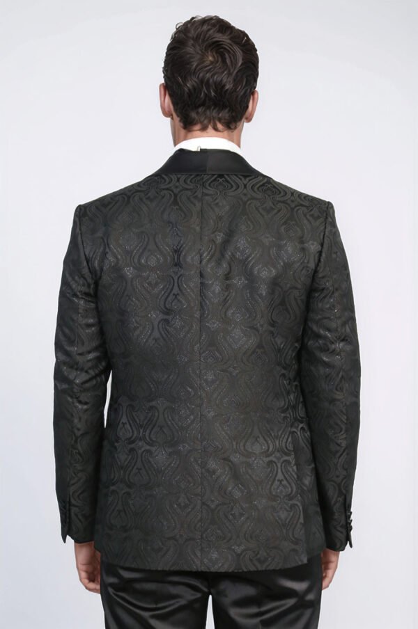 Wavy Patterned Shawl Collar Vested Black Tuxedo