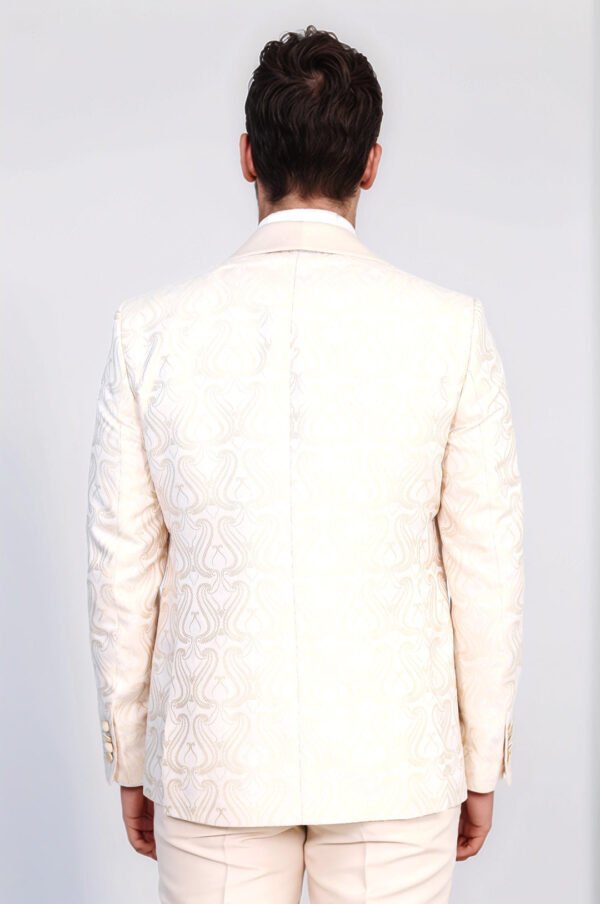 Wavy Patterned Shawl Collar Vested Cream Tuxedo