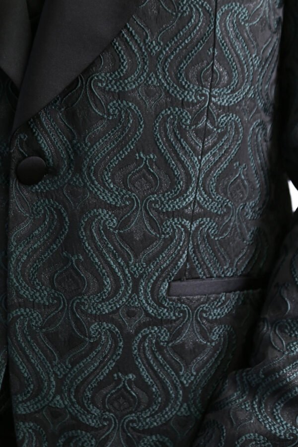 Wavy Patterned Shawl Collar Vested Green Tuxedo