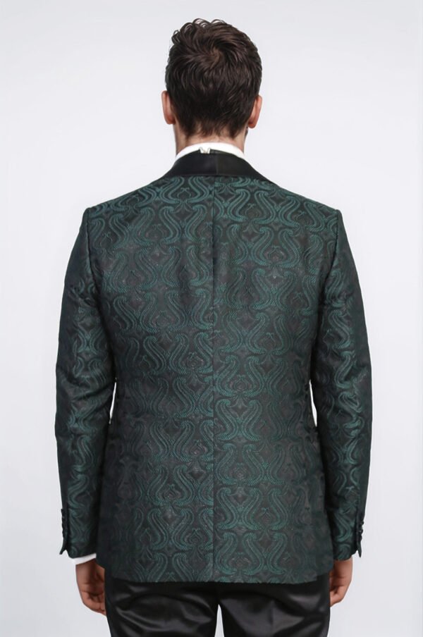 Wavy Patterned Shawl Collar Vested Green Tuxedo