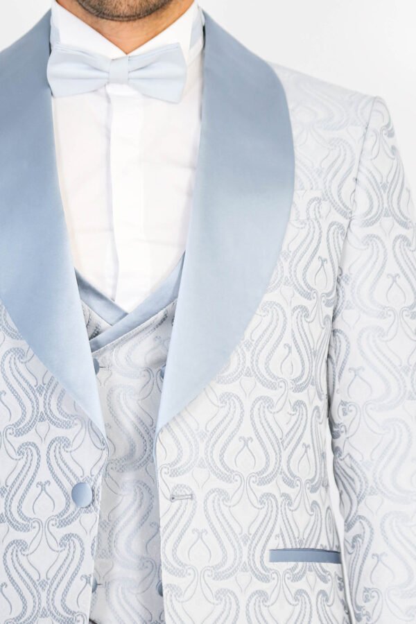 Wavy Patterned Shawl Collar Vested Ice Blue Tuxedo