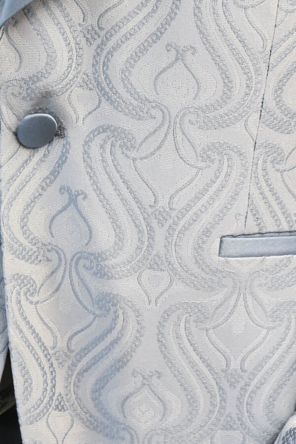 Wavy Patterned Shawl Collar Vested Ice Blue Tuxedo