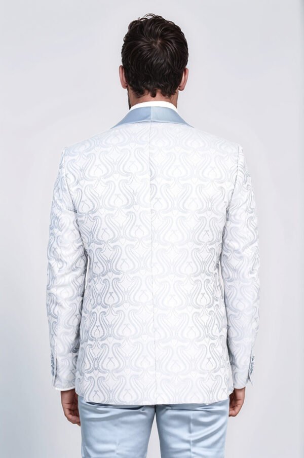 Wavy Patterned Shawl Collar Vested Ice Blue Tuxedo
