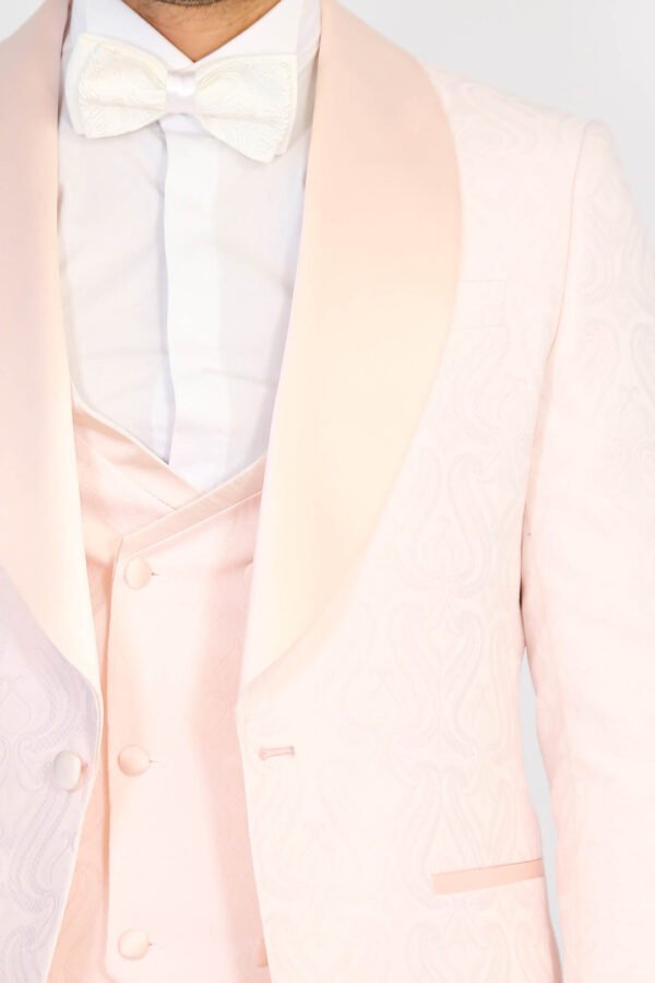 Wavy Patterned Shawl Collar Vested Powder Pink Tuxedo1