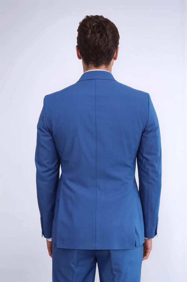 Wide Peak Lapel Striped Slim Fit Blue Men Double-Breasted Suit