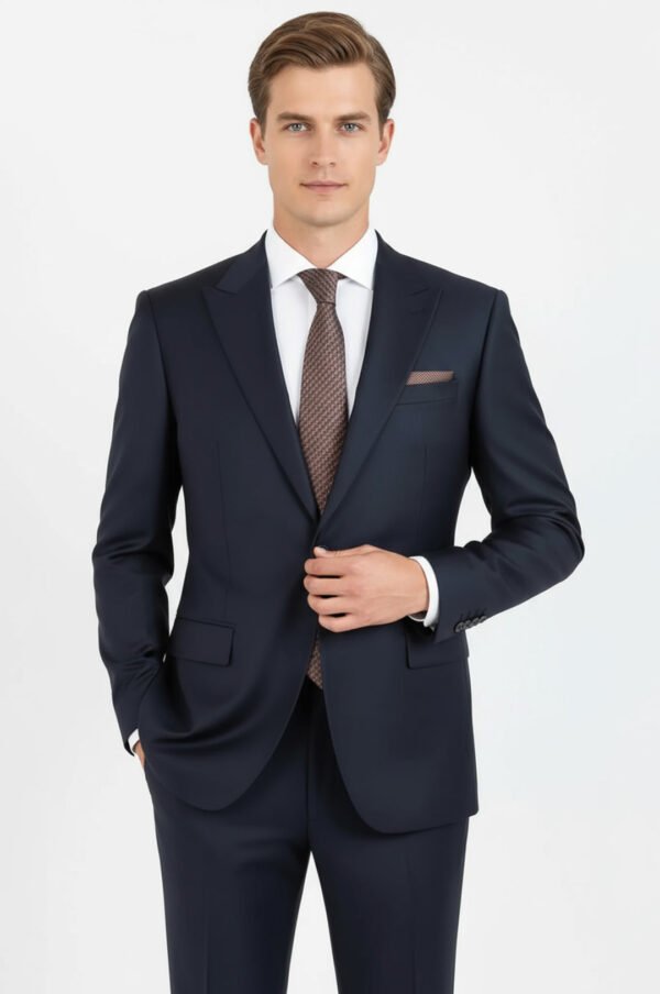 Wool Navy Blue Men Suit