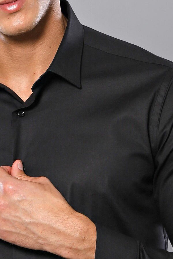 Plain Slim Fit Black Men Shirt