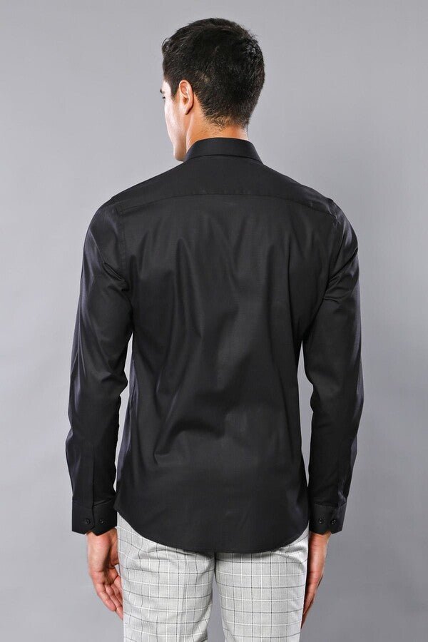 Plain Slim Fit Black Men Shirt