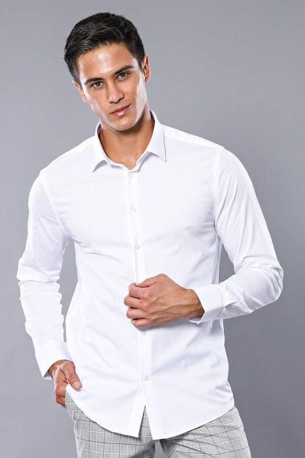 Stretch Cotton White Men Dress Shirt