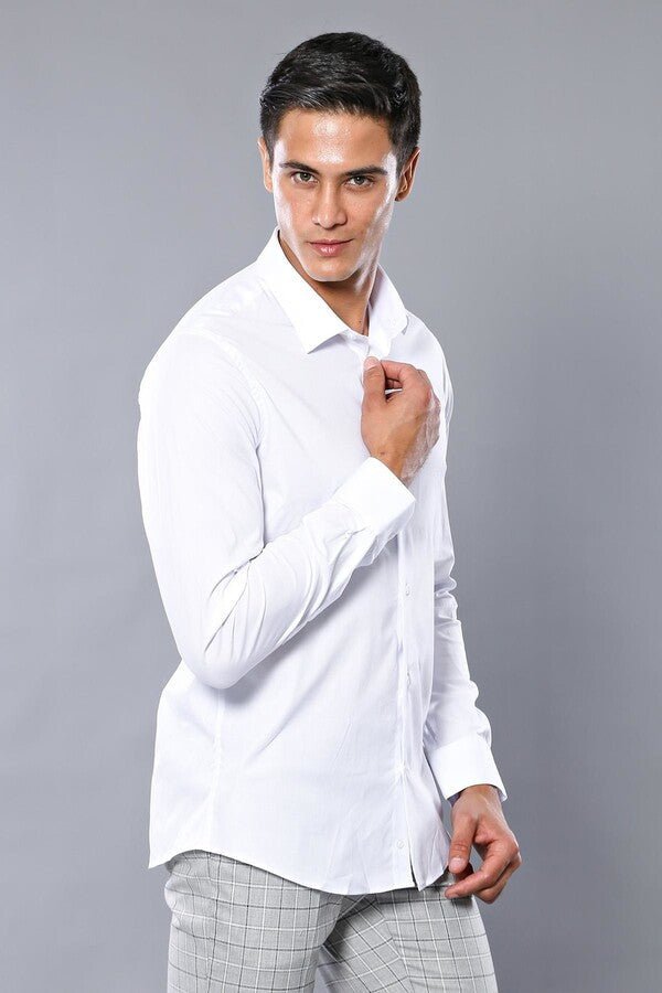 Stretch Cotton White Men Dress Shirt