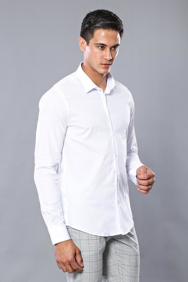 Stretch Cotton White Men Dress Shirt