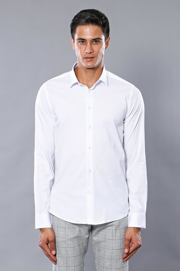 Stretch Cotton White Men Dress Shirt
