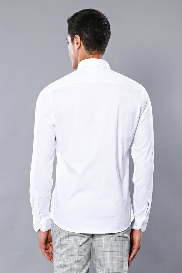 Stretch Cotton White Men Dress Shirt