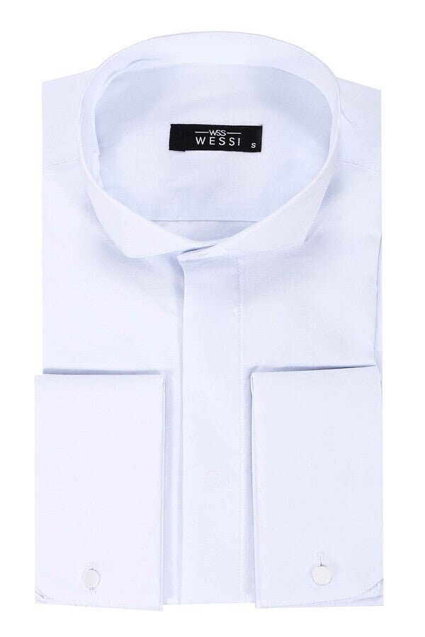 White Plain Stand Collar Formal Tuxedo Shirt