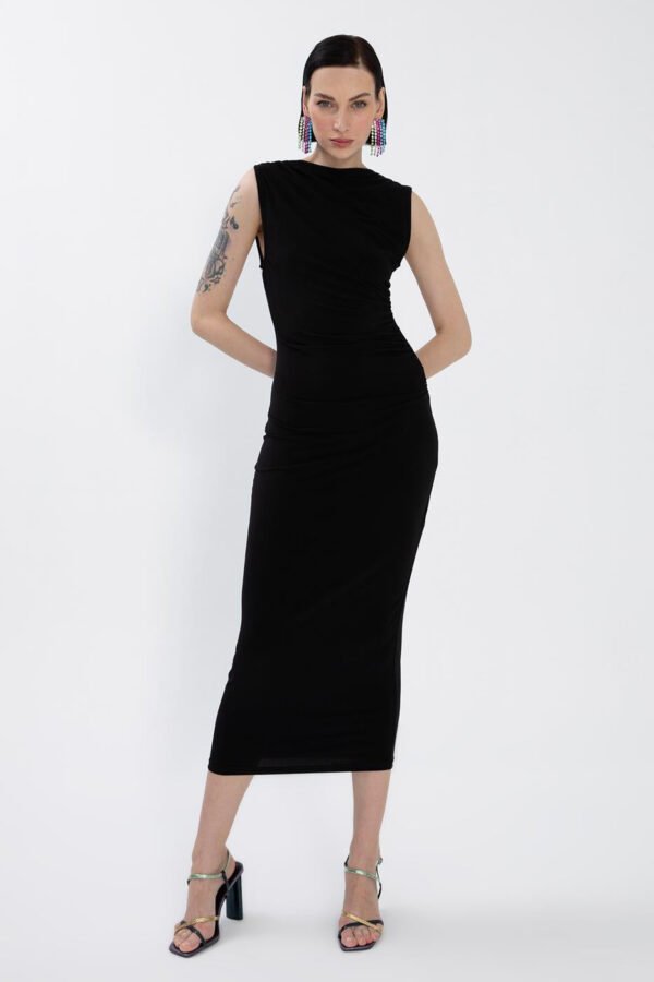 BSL Women Draped Sleeveless Midi Dress