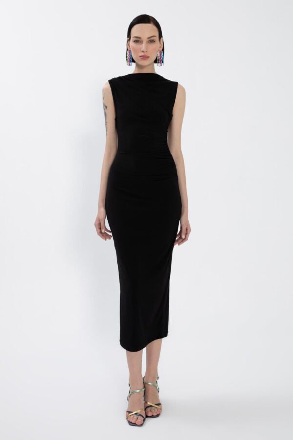 BSL Women Draped Sleeveless Midi Dress