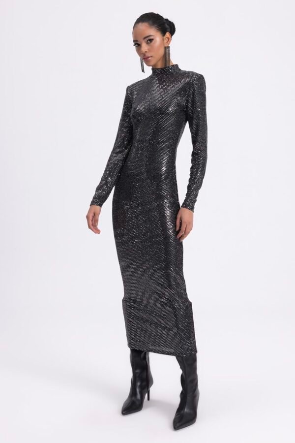 BSL Women Padded Sequined Midi Pencil Dress