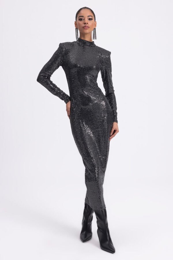 BSL Women Padded Sequined Midi Pencil Dress