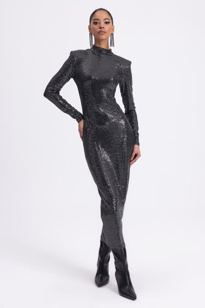 BSL Women Padded Sequined Midi Pencil Dress