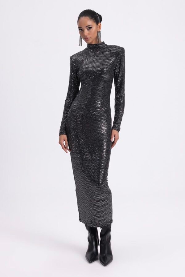BSL Women Padded Sequined Midi Pencil Dress