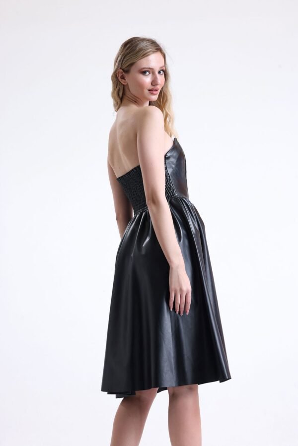 Binye Black Faux Leather Strapless Dress