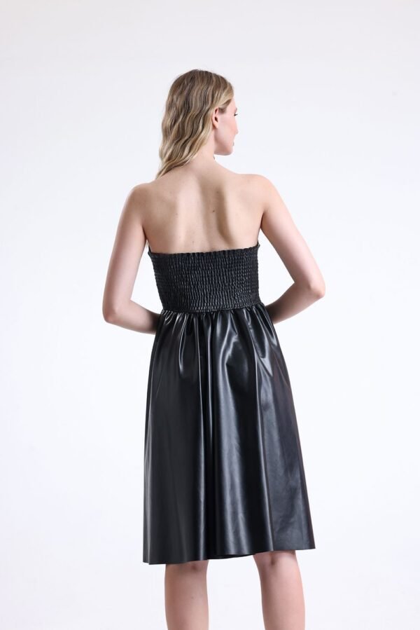 Binye Black Faux Leather Strapless Dress
