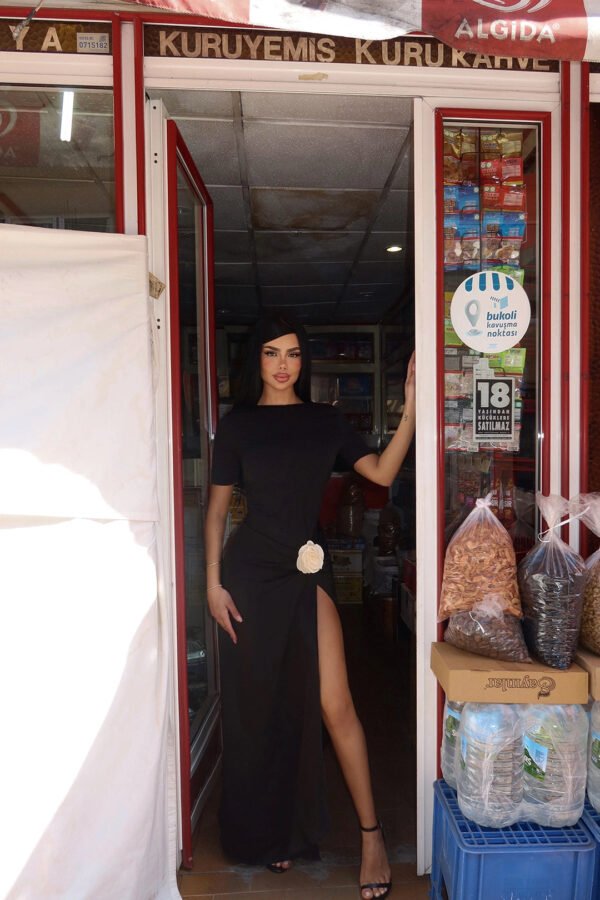 Binye Women Black Rose Detail Long Dress