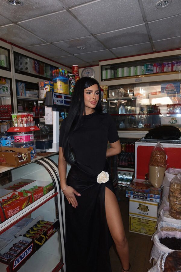 Binye Women Black Rose Detail Long Dress