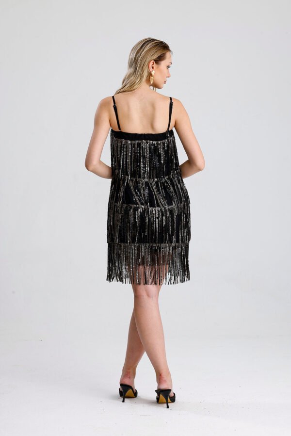 Black-Gold Embroidered Tulle Dress with Sequin Detail