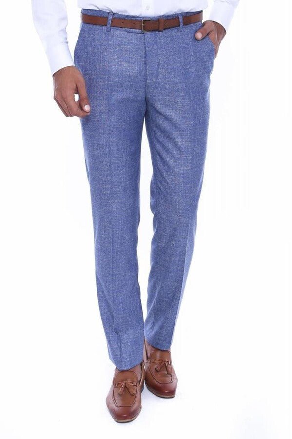 Blue Plaid Slim Fit Pants