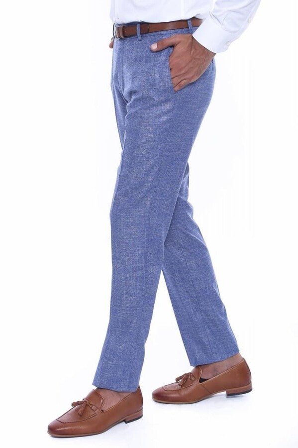 Blue Plaid Slim Fit Pants