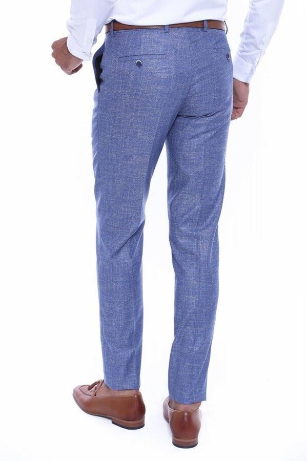 Blue Plaid Slim Fit Pants