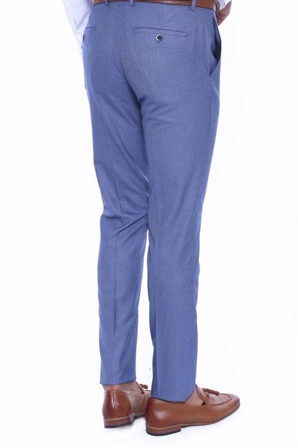 Blue Self Patterned Fabric Trouser