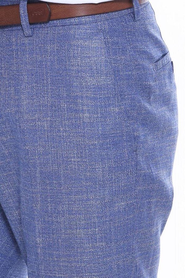 Blue Plaid Slim Fit Pants