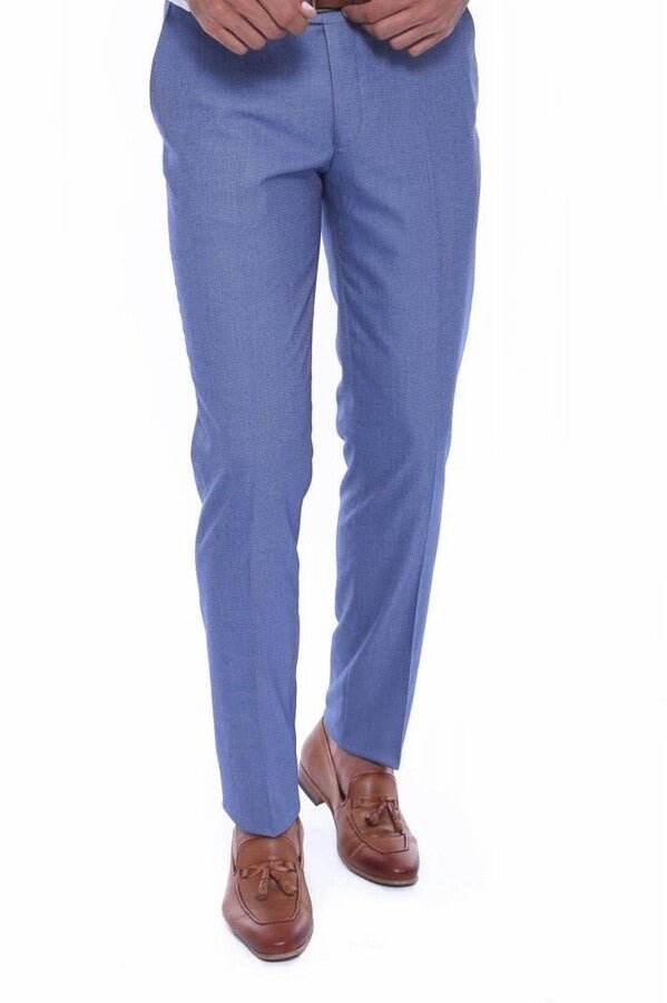 Blue Self Patterned Fabric Trouser