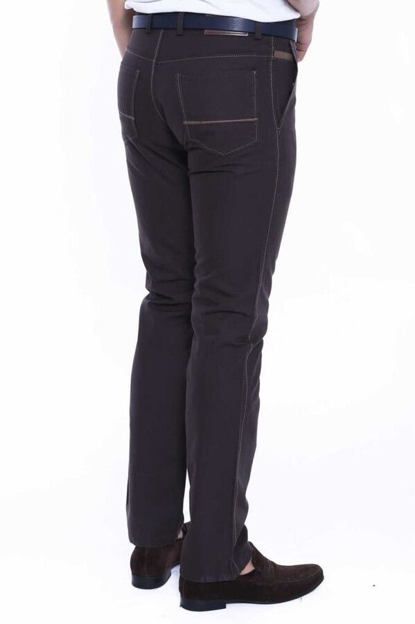 Canvas Pockets Cotton Dark Brown Men Pants