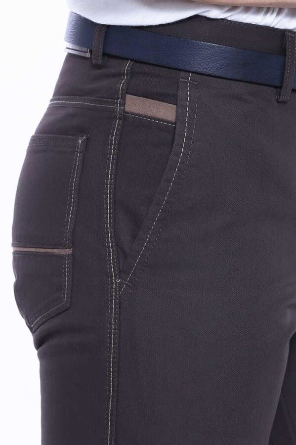 Canvas Pockets Cotton Dark Brown Men Pants