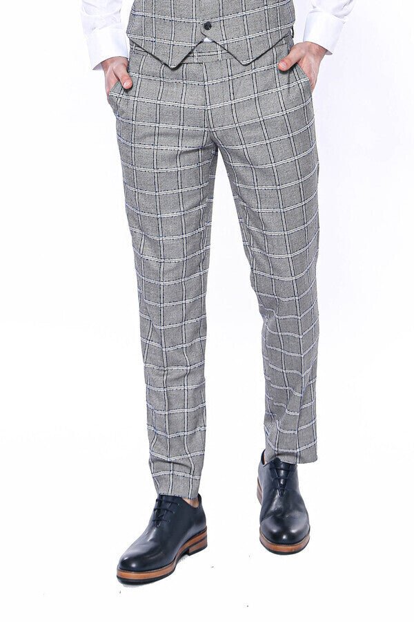 Checked Light Grey Men Pants