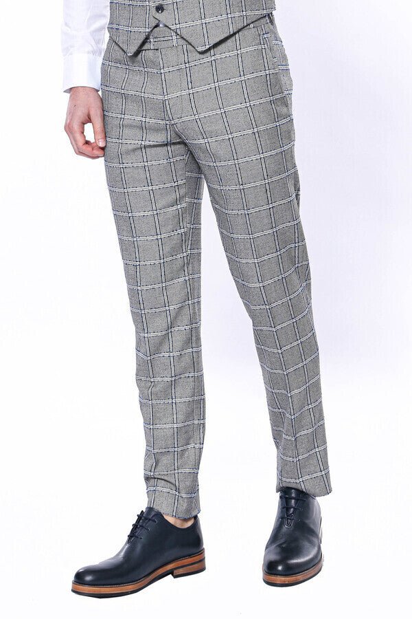 Checked Light Grey Men Pants