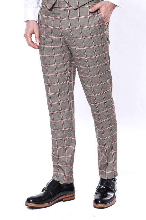 Checked Light Grey Men Pants