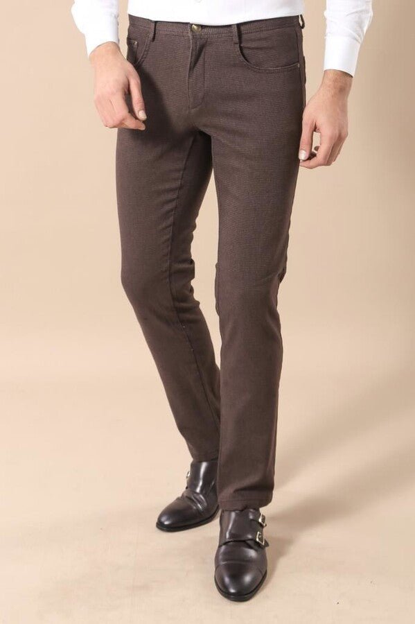 Cotton Slim Fit Brown Men Pants