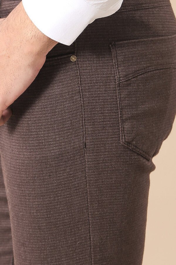 Cotton Slim Fit Brown Men Pants