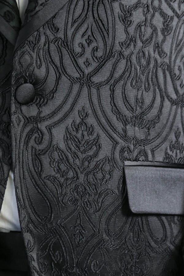 Damask Patterned Shawl Collar Black Tuxedo