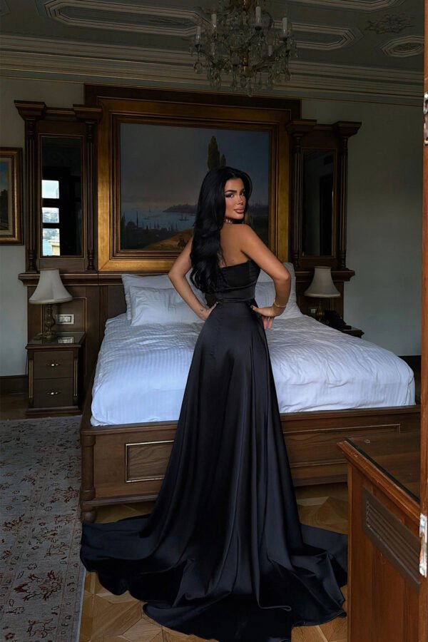 EYY Women Black Roseline Evening Dress with Rose Detail and Slit