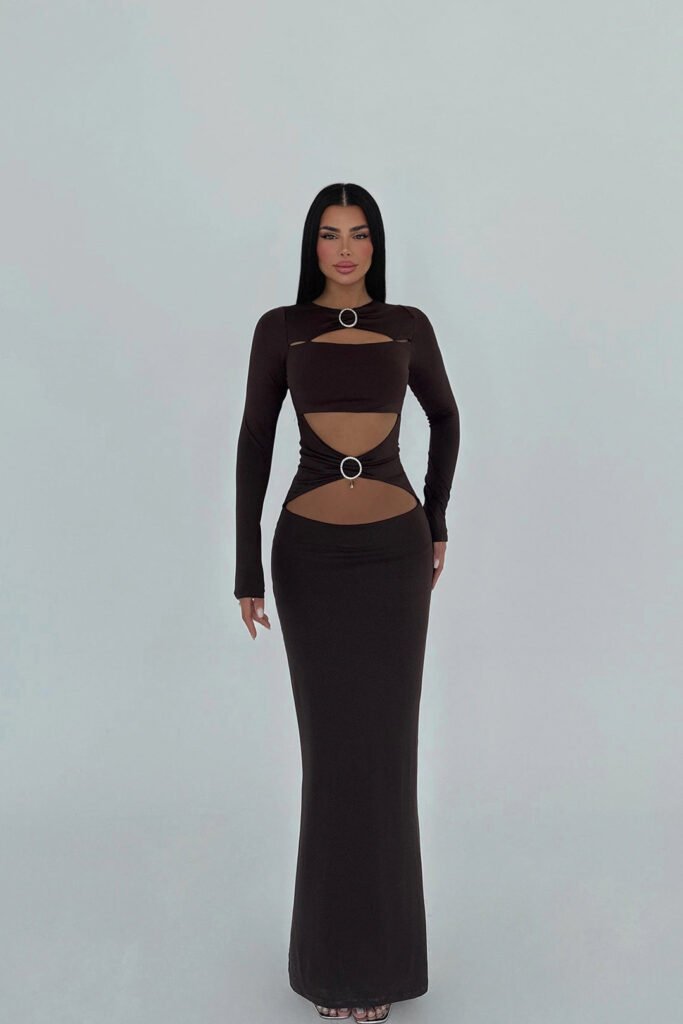 EYY Women Brown Ring Detail Long Dress