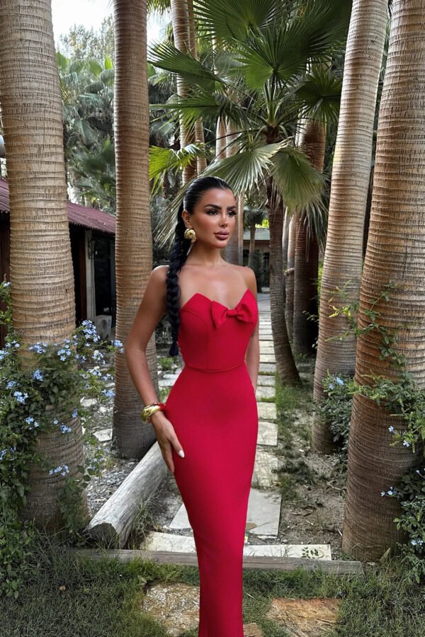 EYY Women Red Bow Detail Strapless Dress