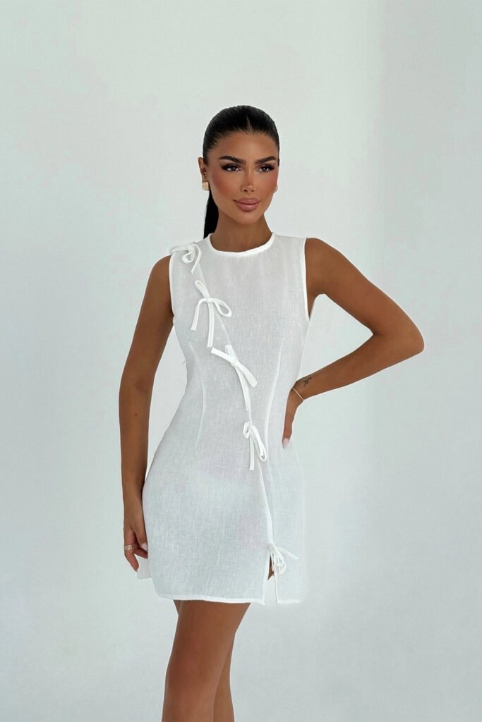 EYY Women White Kathy Mini Bow Dress